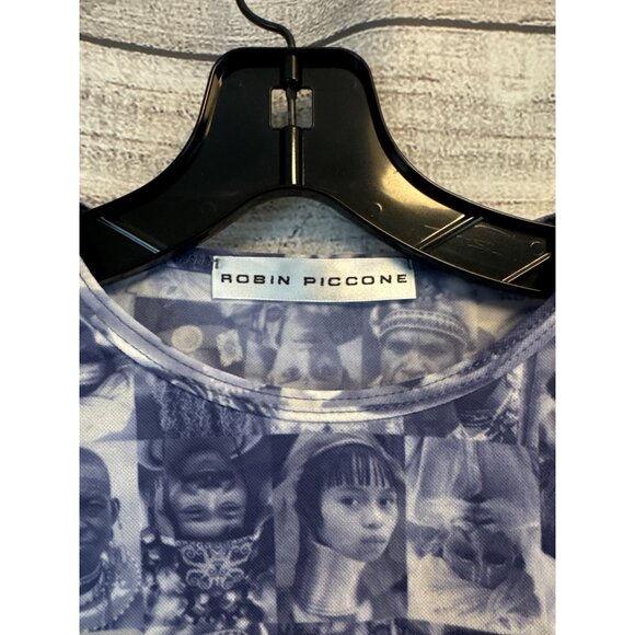 Robin Piccone Artistic Mosaic Faces Print Nylon Tee Size M - Picture 2 of 4